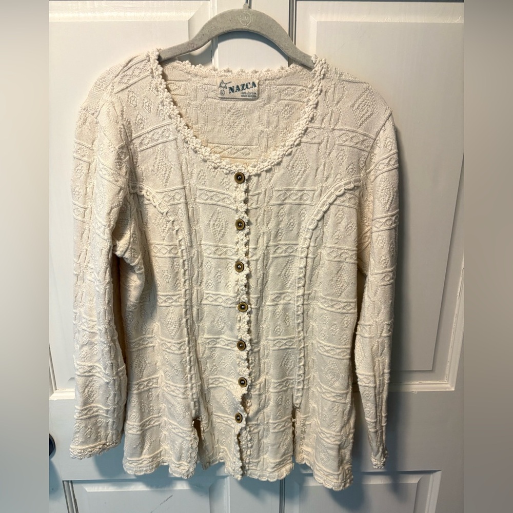 Nazcacream knit cardigan sweater 100% cotton made in Peru women’s size l large